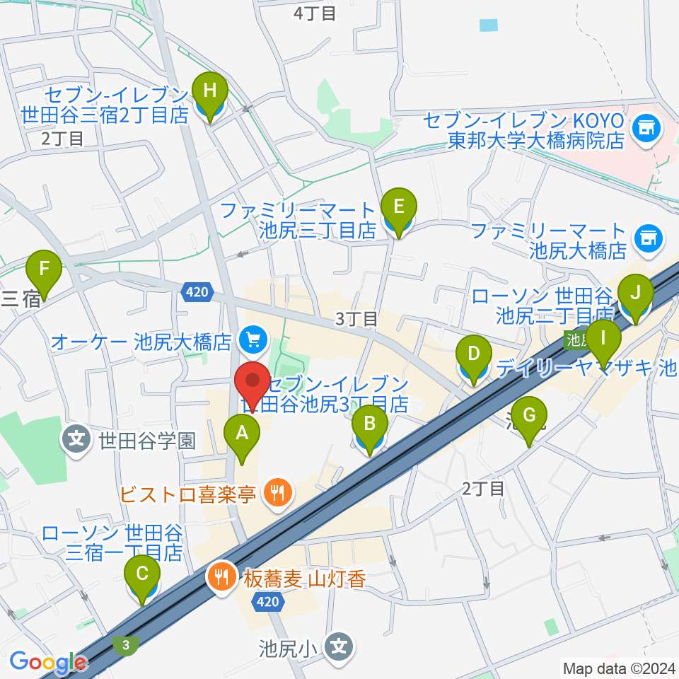 KMA楽器リペア工房周辺のコンビニエンスストア一覧地図