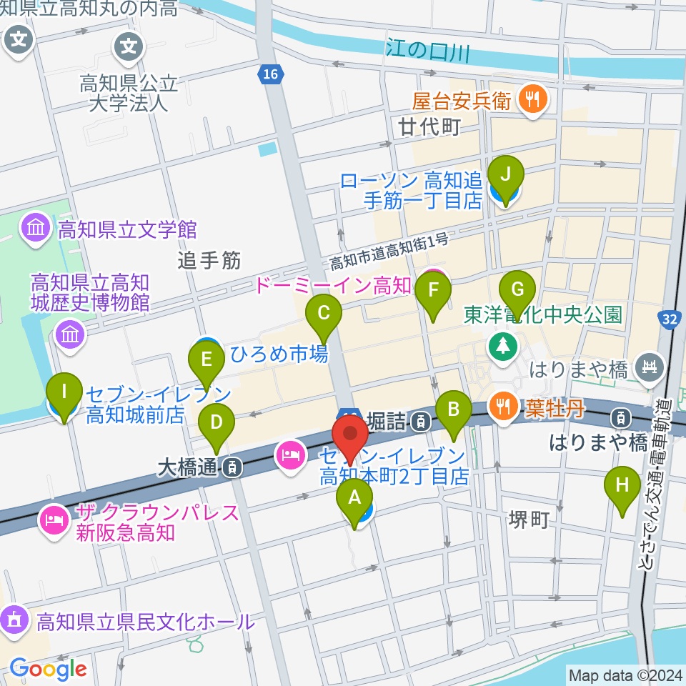 高知楽器周辺のコンビニエンスストア一覧地図