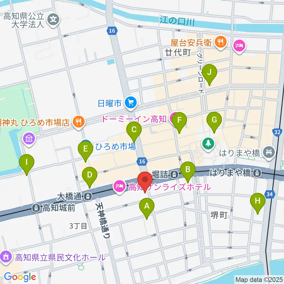 高知楽器周辺のコンビニエンスストア一覧地図