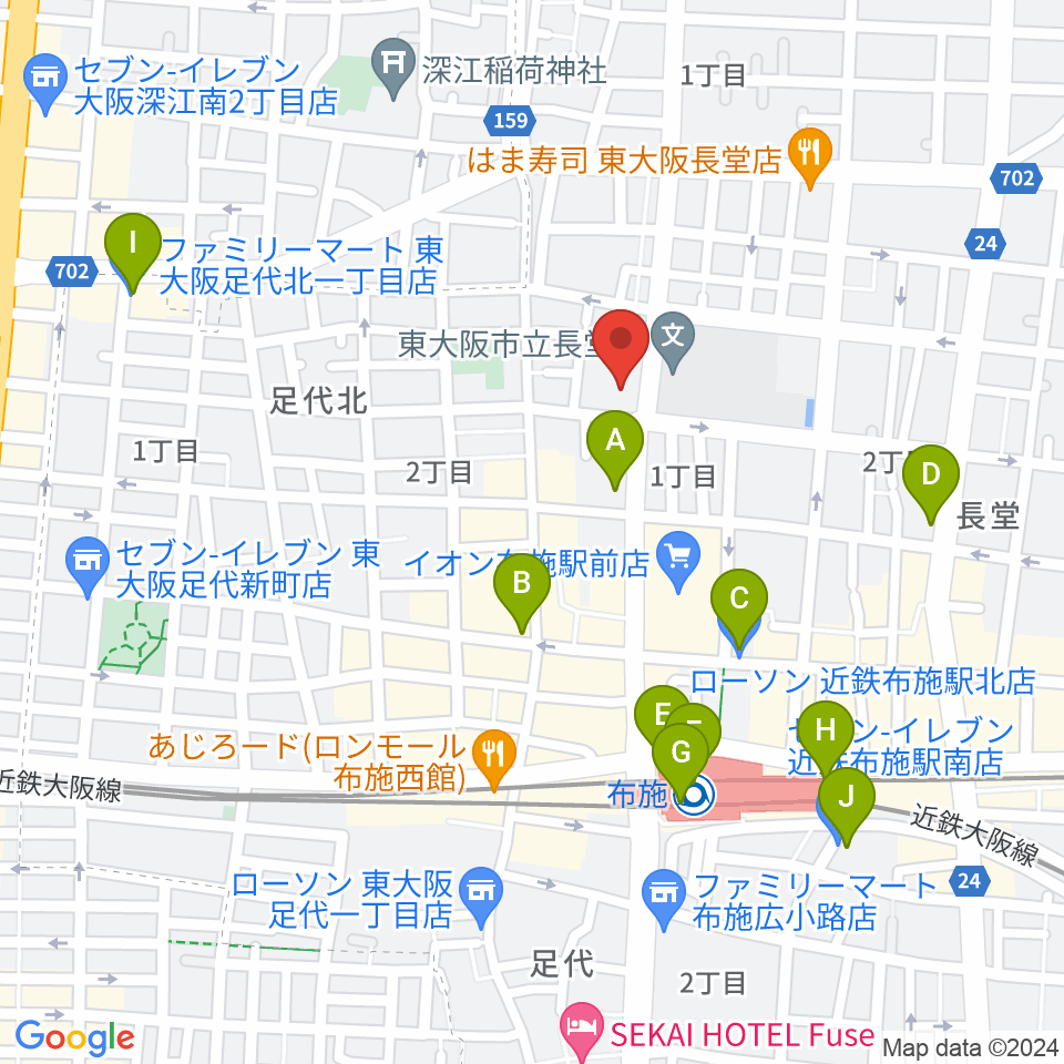 小阪楽器店 布施本店周辺のコンビニエンスストア一覧地図