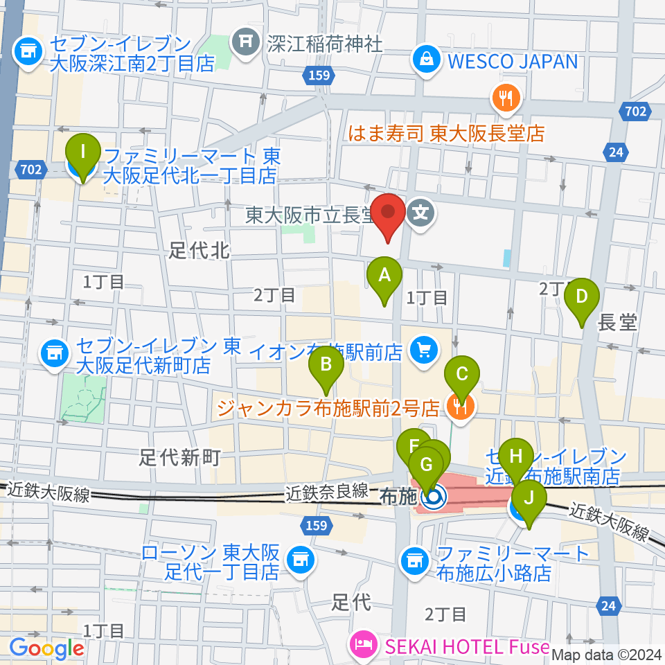 小阪楽器店 布施本店周辺のコンビニエンスストア一覧地図