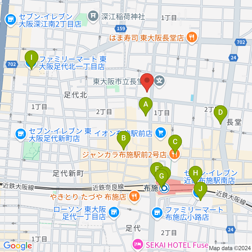 小阪楽器店 布施本店周辺のコンビニエンスストア一覧地図