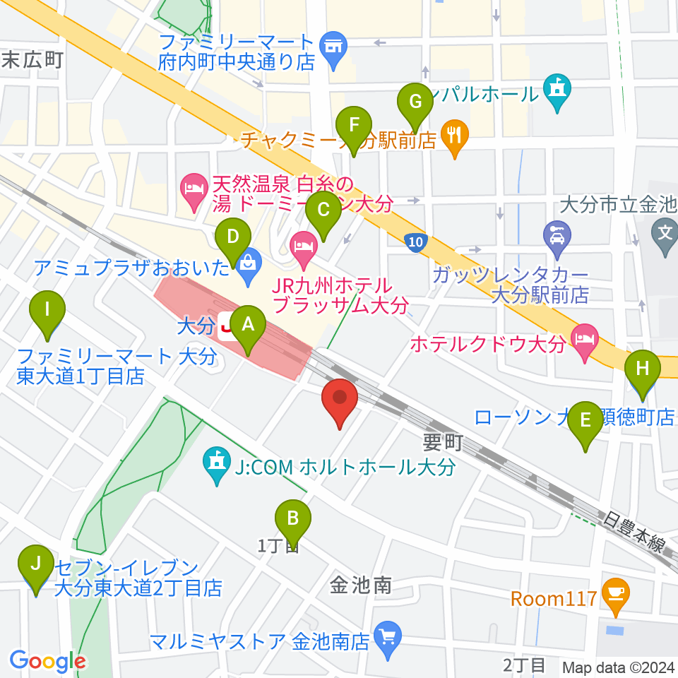 ミュージックストアナガト大分店周辺のコンビニエンスストア一覧地図