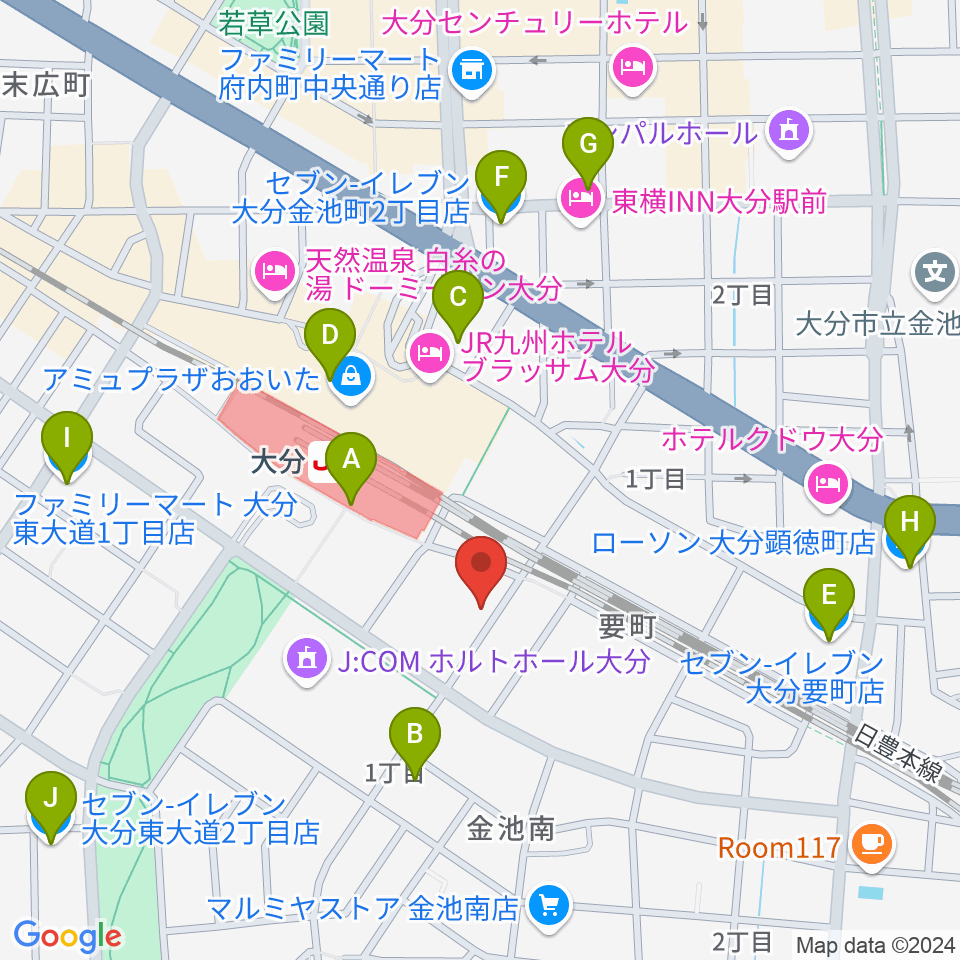 ミュージックストアナガト大分店周辺のコンビニエンスストア一覧地図