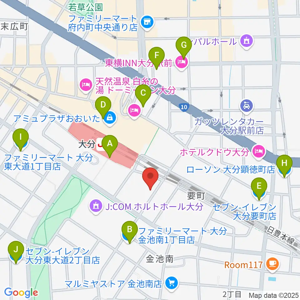 ミュージックストアナガト大分店周辺のコンビニエンスストア一覧地図