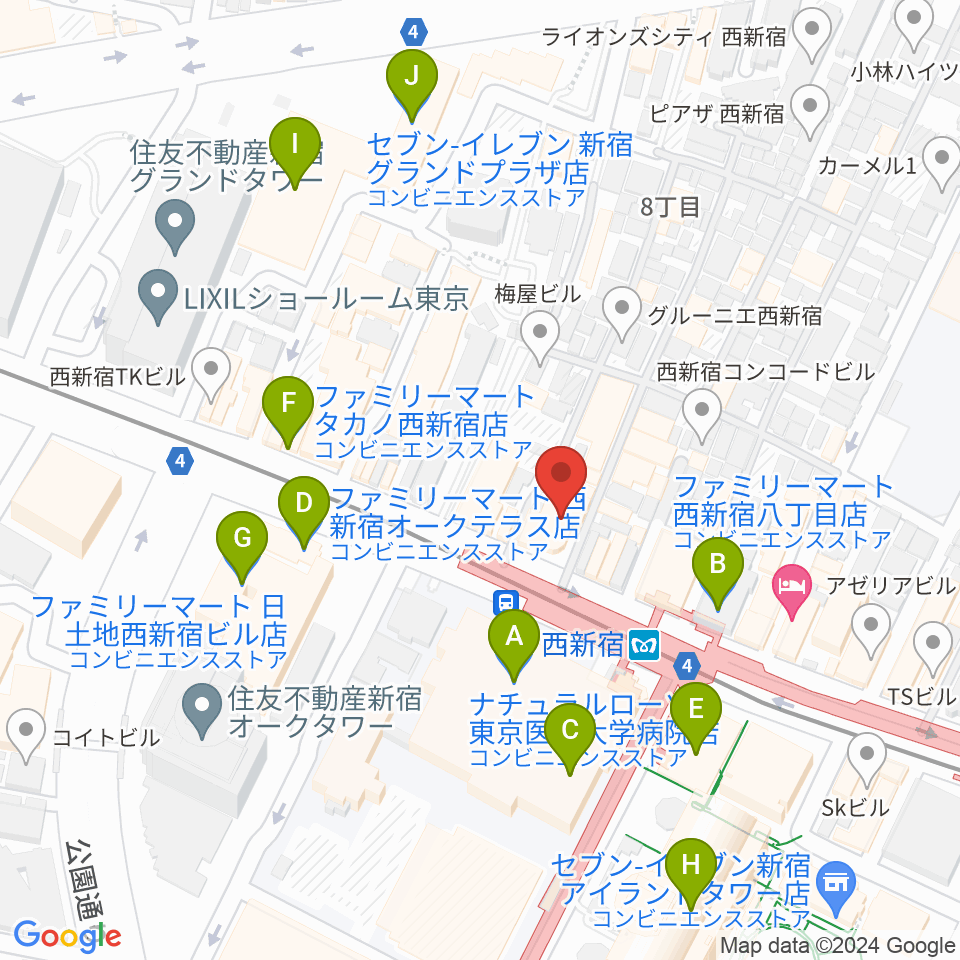 村松楽器 新宿店周辺のコンビニエンスストア一覧地図