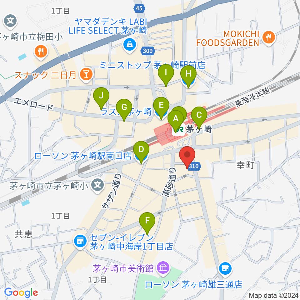 長谷川楽器本店周辺のコンビニエンスストア一覧地図