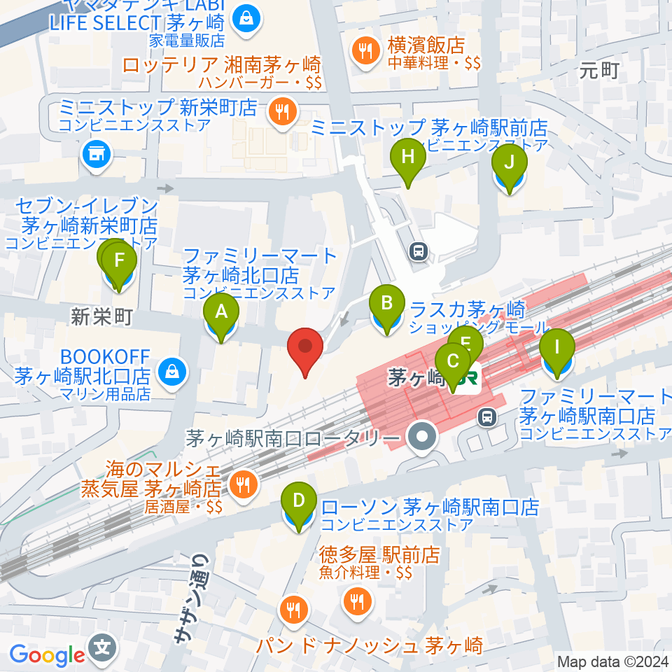 長谷川楽器北口店周辺のコンビニエンスストア一覧地図