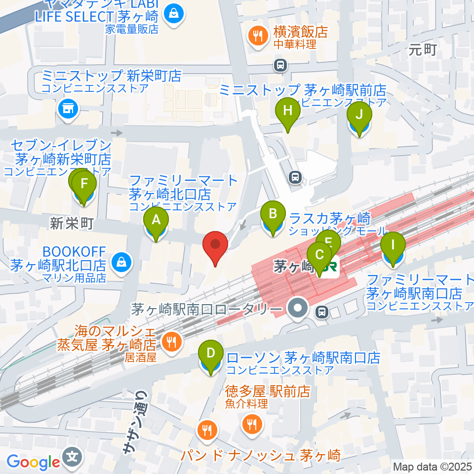 長谷川楽器北口店周辺のコンビニエンスストア一覧地図