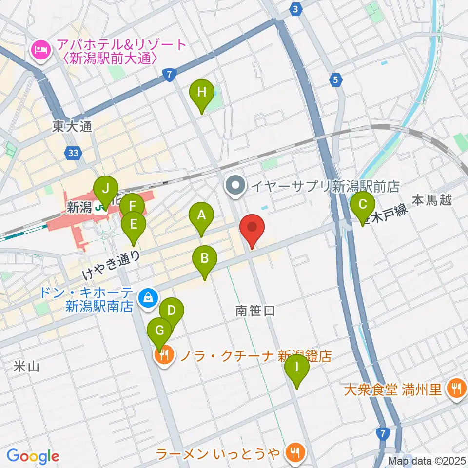 新潟中古楽器センター 新潟ショールーム周辺のコンビニエンスストア一覧地図