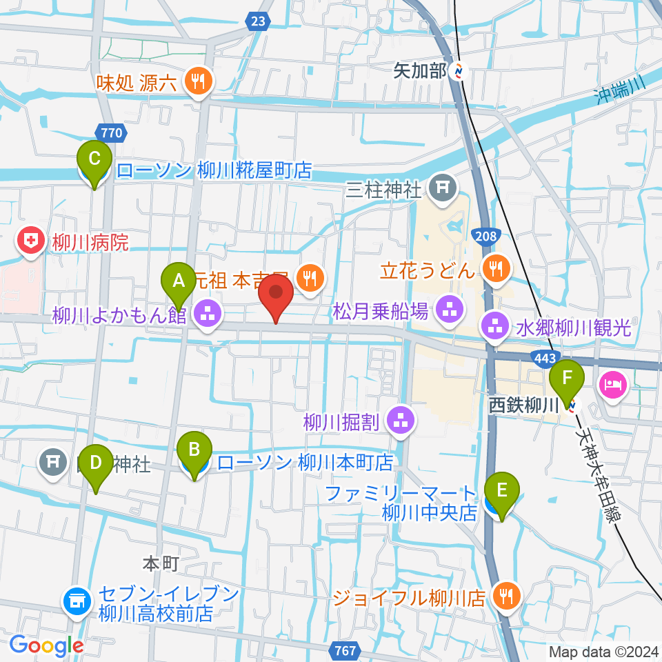 小川楽器 柳川店周辺のコンビニエンスストア一覧地図