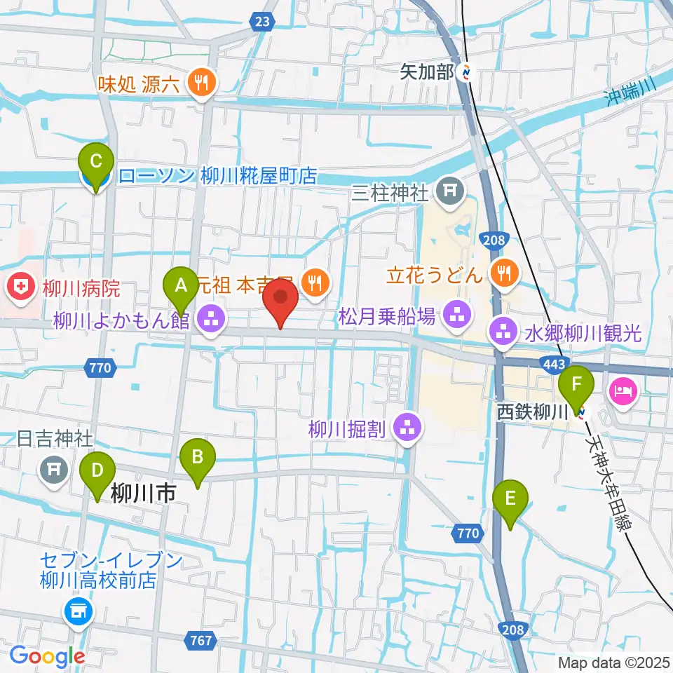 小川楽器 柳川店周辺のコンビニエンスストア一覧地図