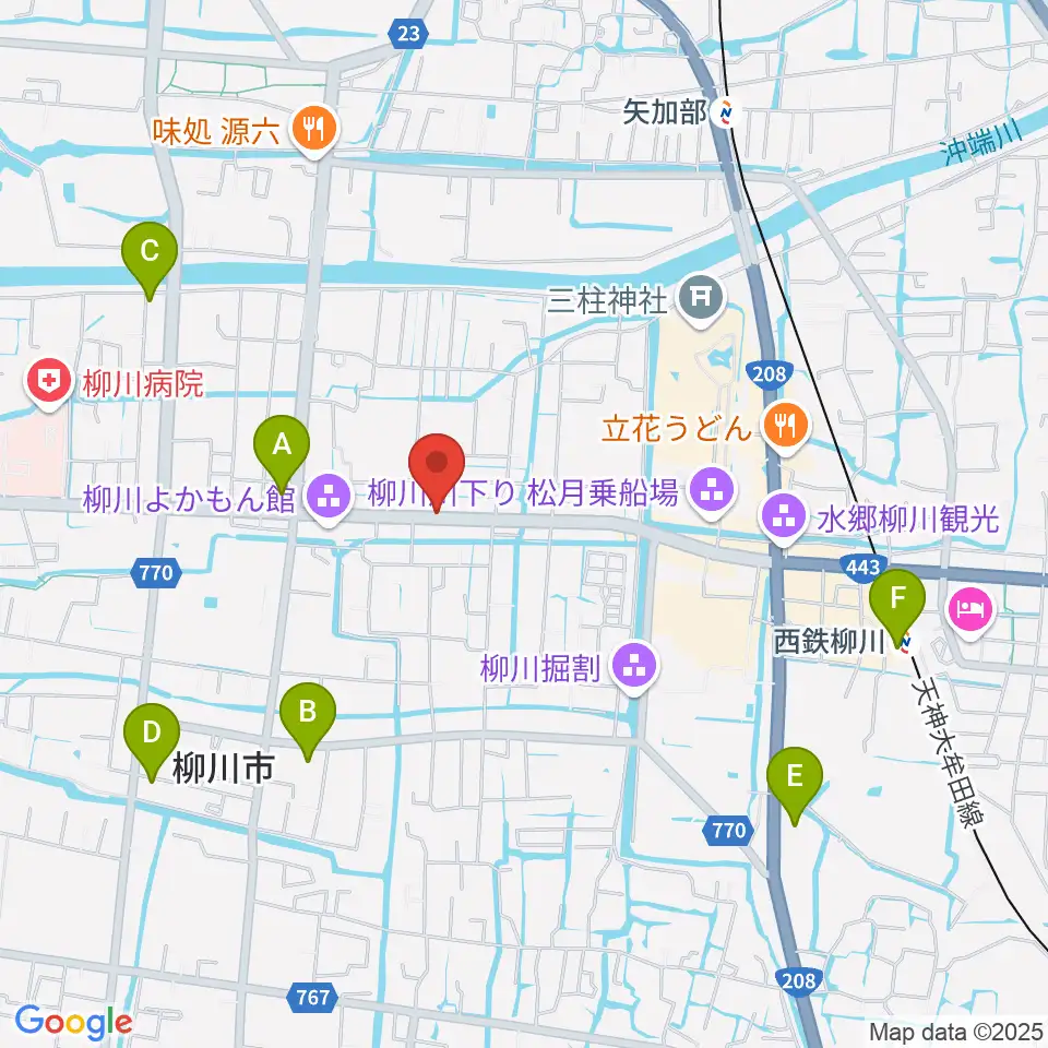 小川楽器 柳川店周辺のコンビニエンスストア一覧地図