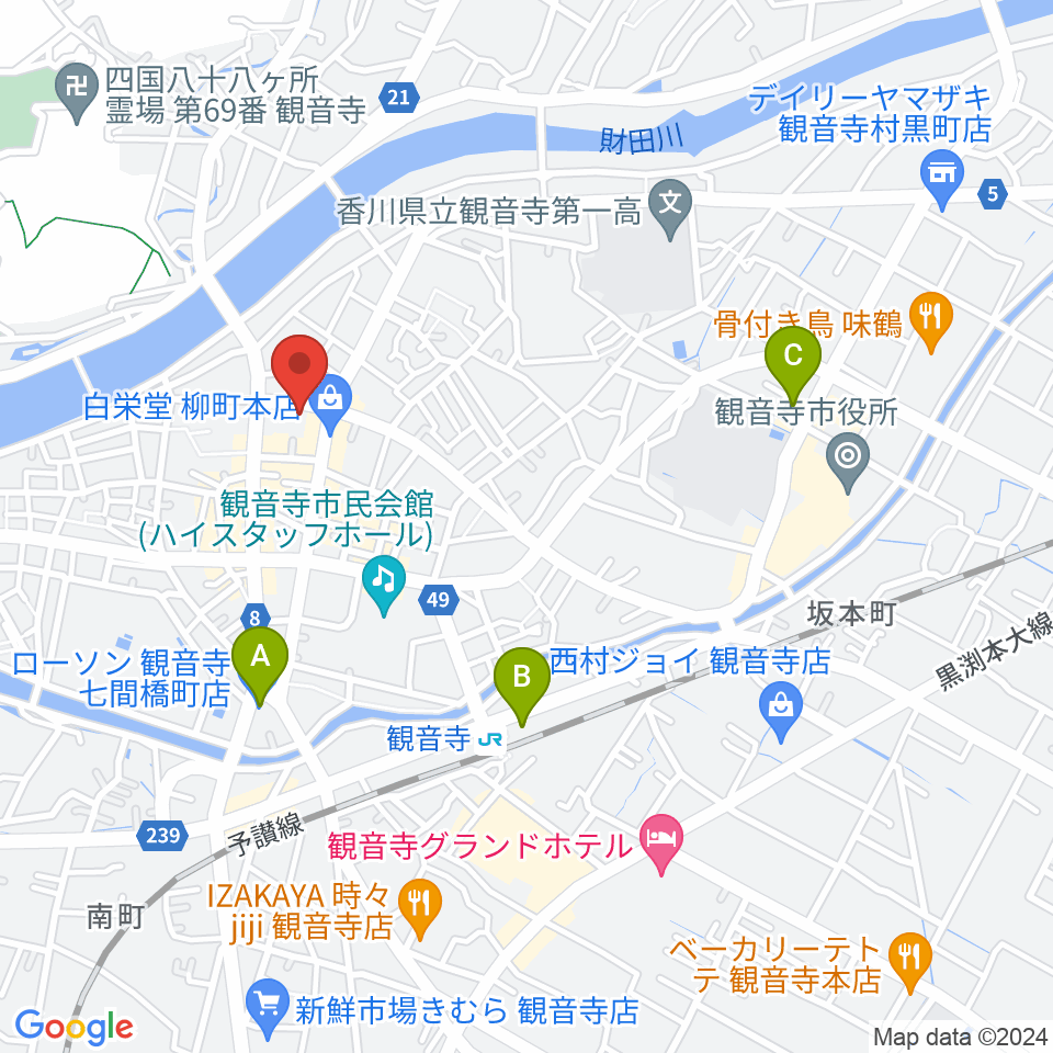 オオサカヤ 観音寺本店周辺のコンビニエンスストア一覧地図