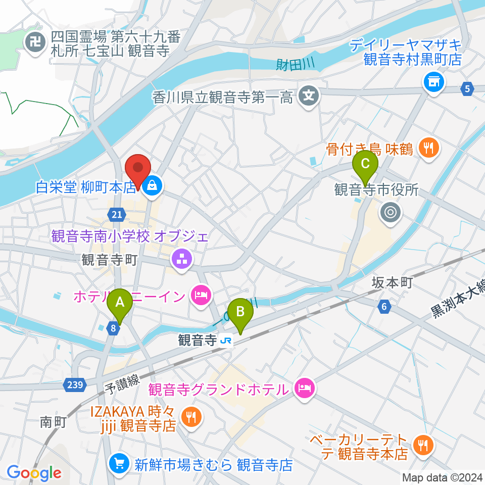 オオサカヤ 観音寺本店周辺のコンビニエンスストア一覧地図