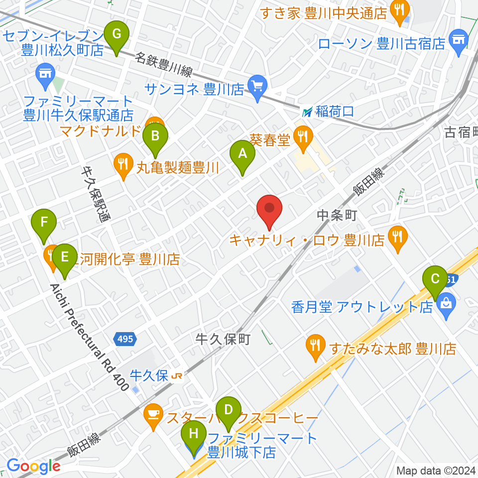 オリエント楽器 豊川店周辺のコンビニエンスストア一覧地図