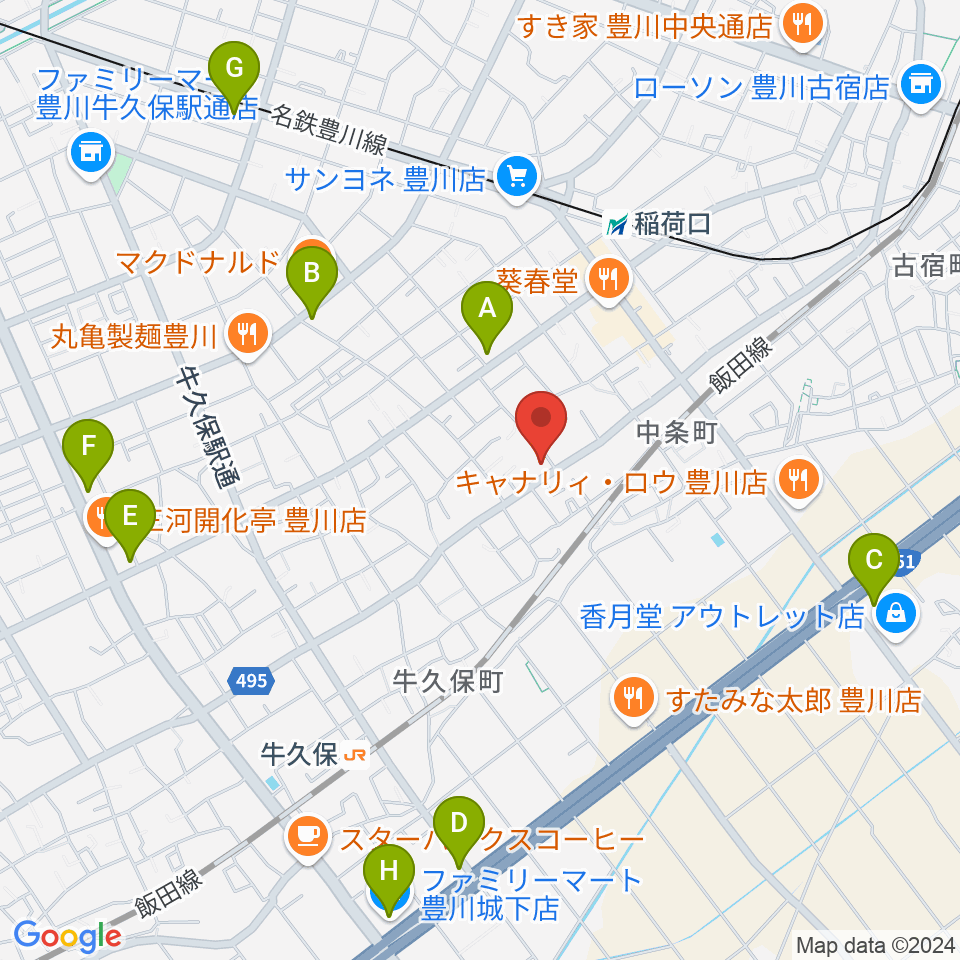 オリエント楽器 豊川店周辺のコンビニエンスストア一覧地図