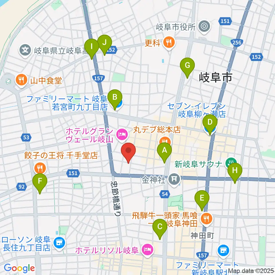 ピアノ百貨 岐阜店周辺のコンビニエンスストア一覧地図