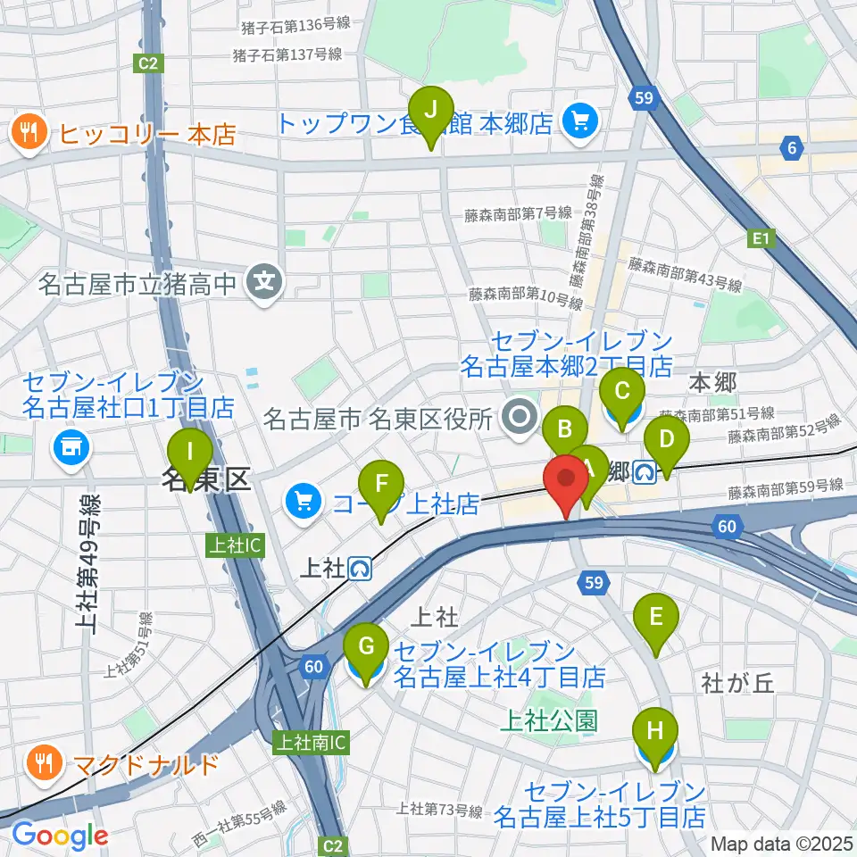 ピアノ百貨 名古屋店周辺のコンビニエンスストア一覧地図