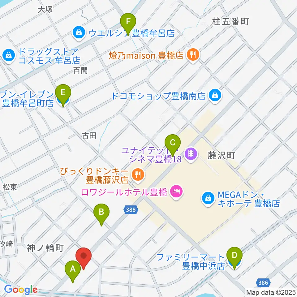 ピアノ百貨 豊橋店周辺のコンビニエンスストア一覧地図