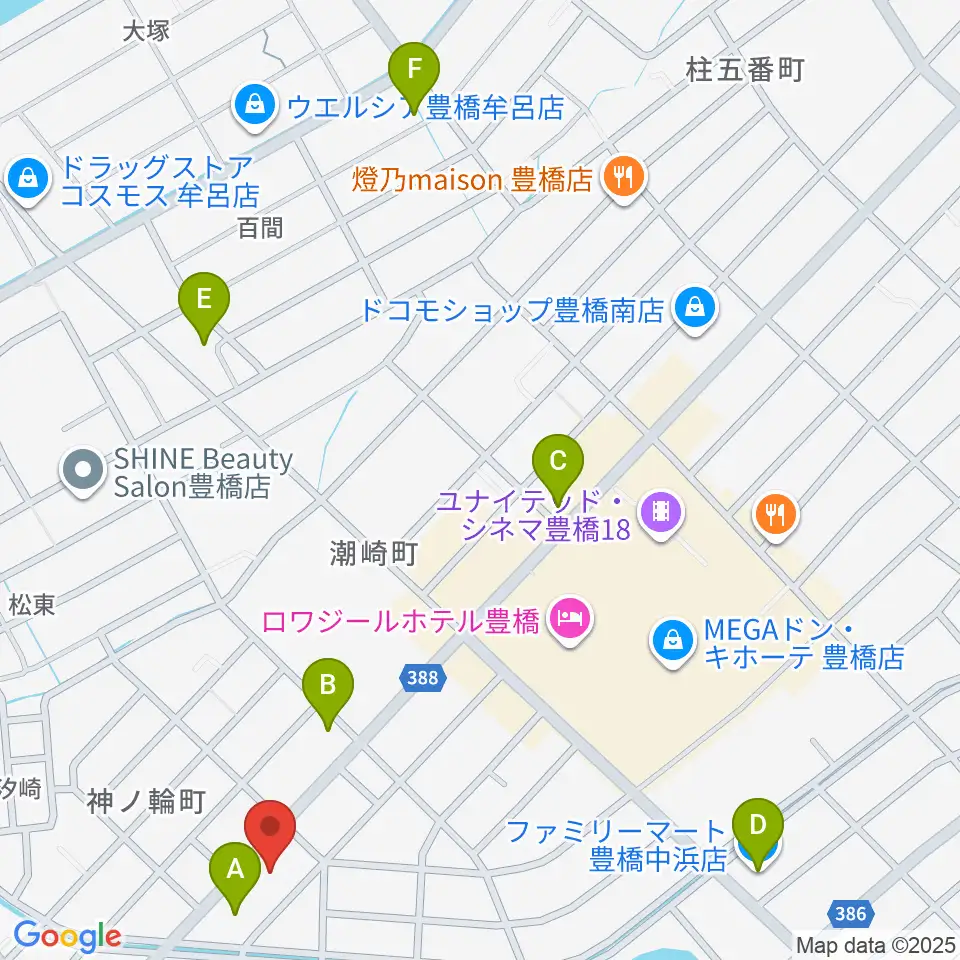 ピアノ百貨 豊橋店周辺のコンビニエンスストア一覧地図