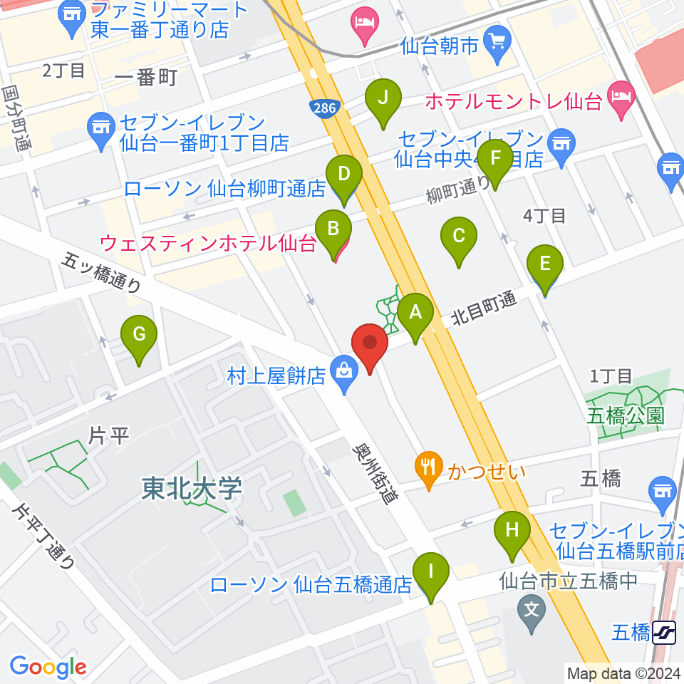 ピアノテック仙台周辺のコンビニエンスストア一覧地図