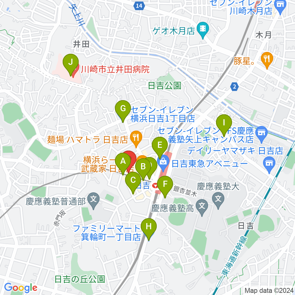 山響楽器店 日吉店周辺のコンビニエンスストア一覧地図