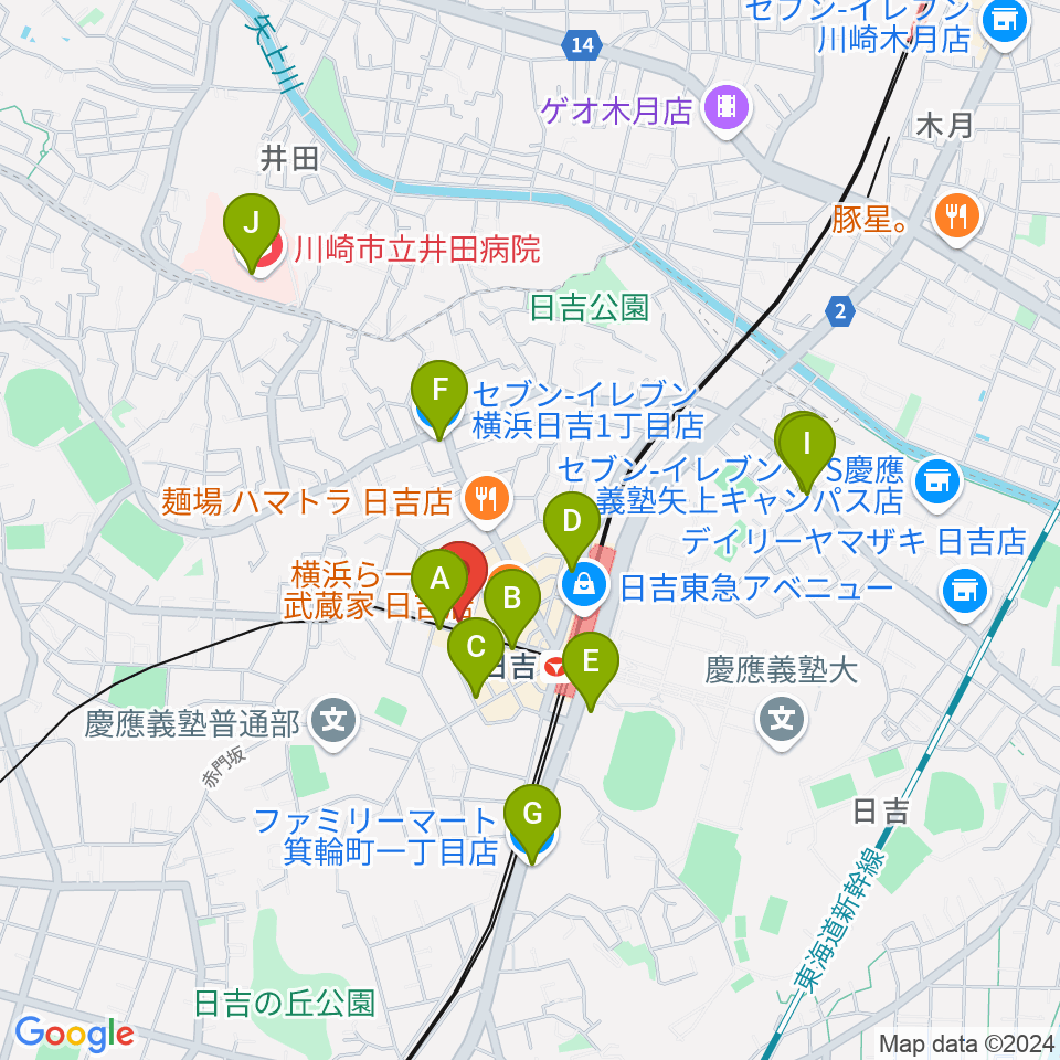 山響楽器店 日吉店周辺のコンビニエンスストア一覧地図