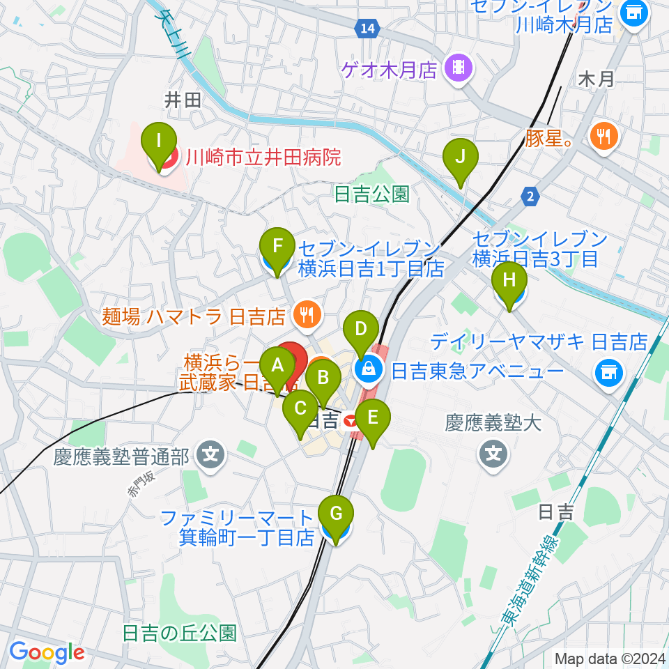 山響楽器店 日吉店周辺のコンビニエンスストア一覧地図