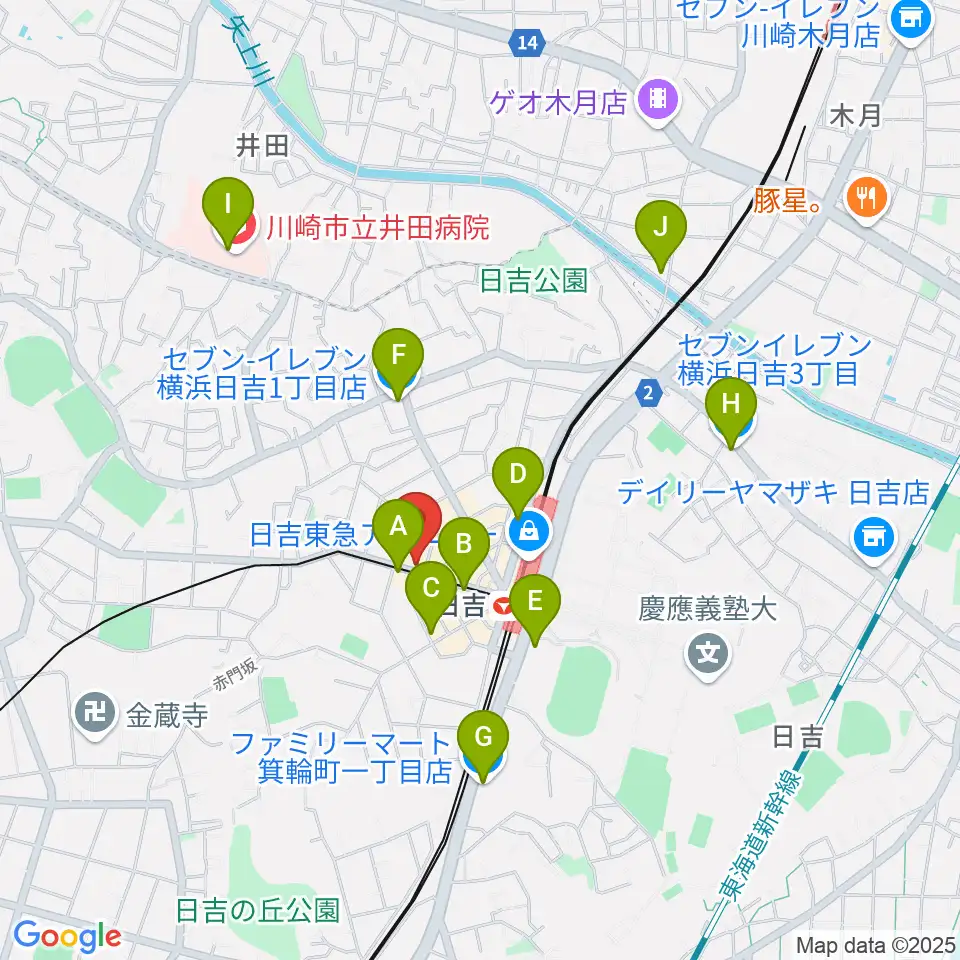 山響楽器店 日吉店周辺のコンビニエンスストア一覧地図