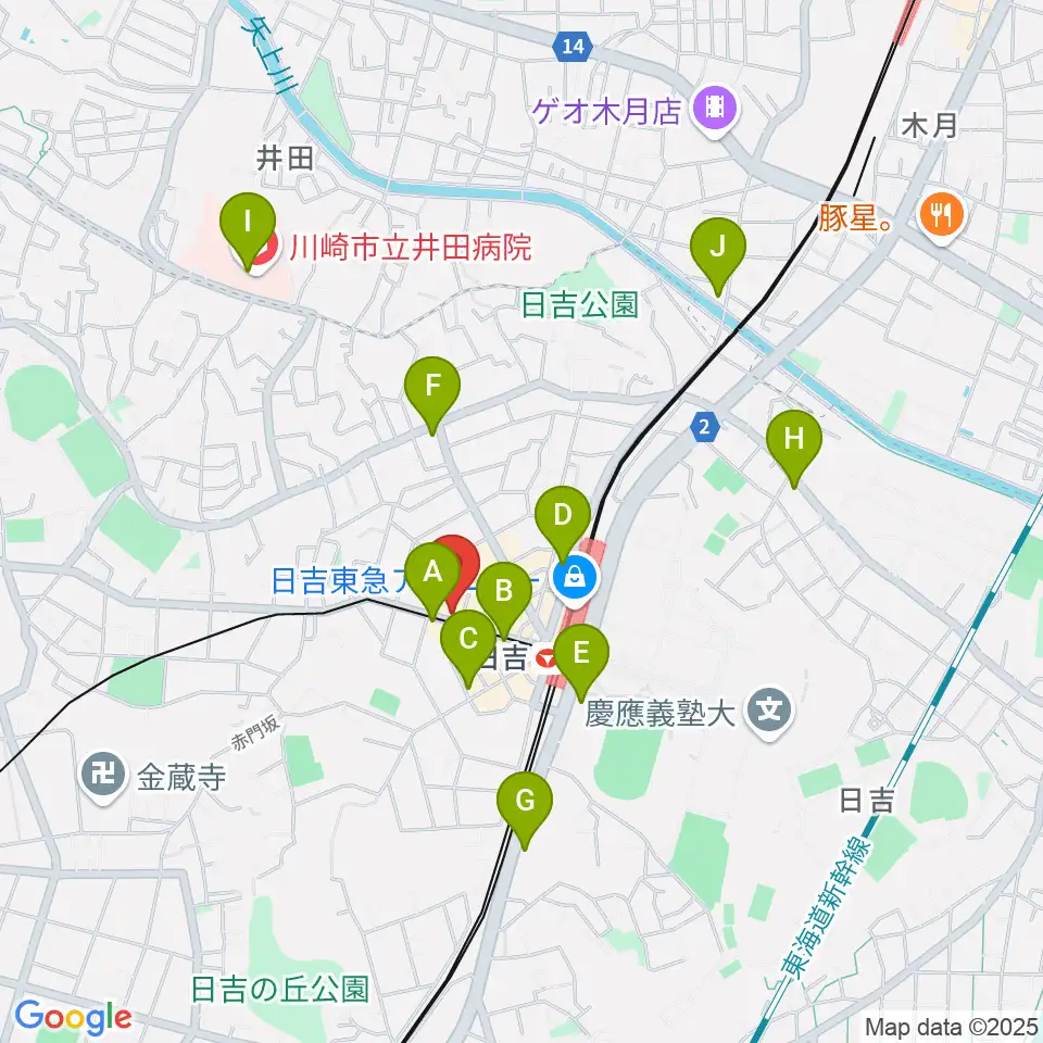 山響楽器店 日吉店周辺のコンビニエンスストア一覧地図