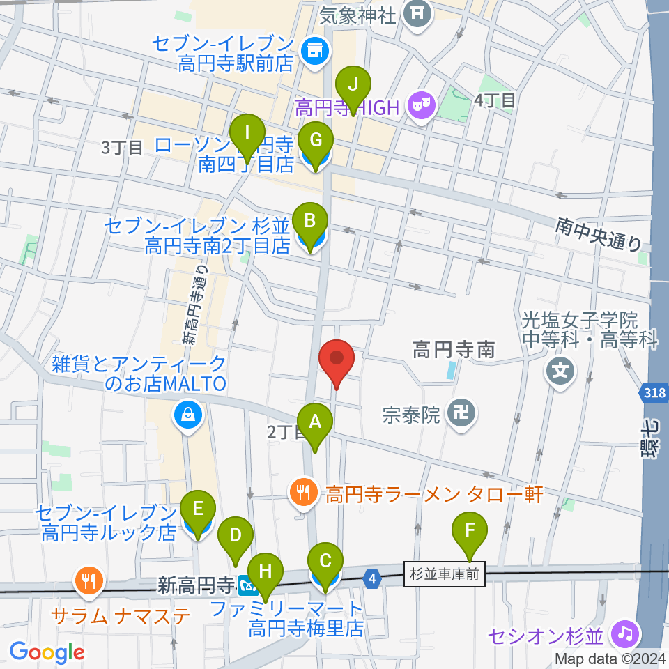 佐々木ヴァイオリン製作工房周辺のコンビニエンスストア一覧地図