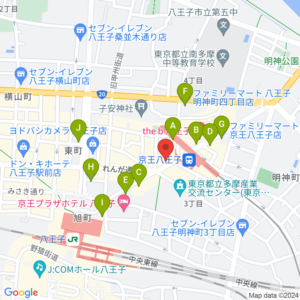 下倉楽器 八王子店周辺のコンビニエンスストア一覧地図