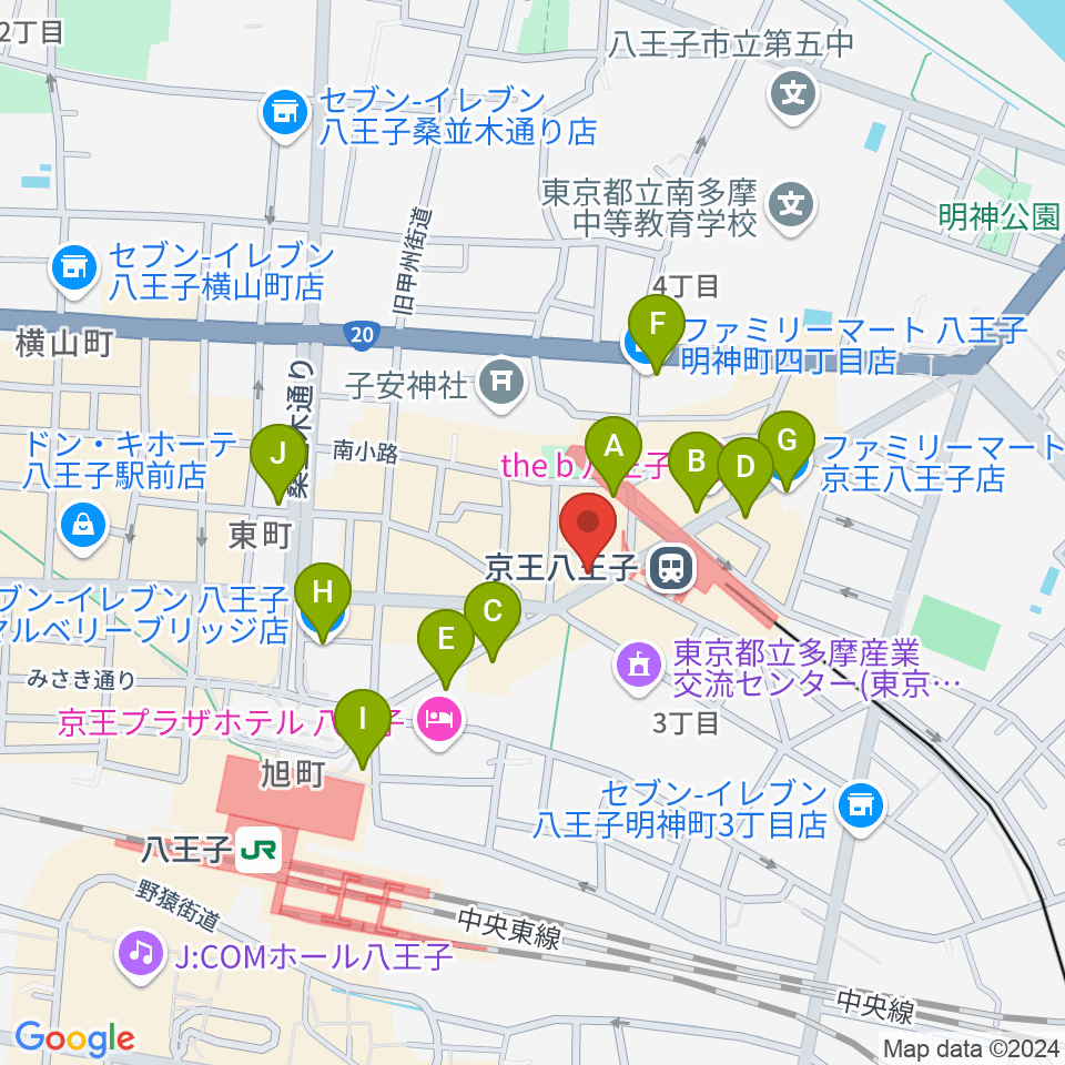 下倉楽器 八王子店周辺のコンビニエンスストア一覧地図