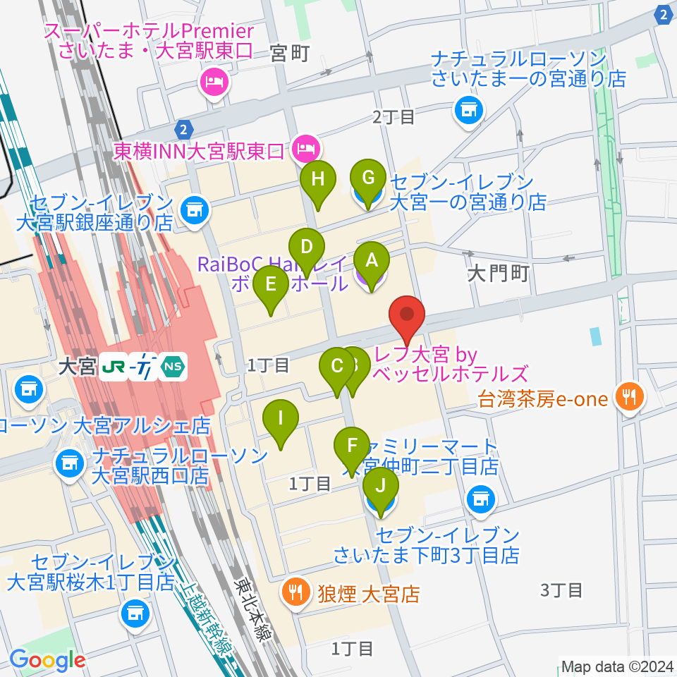 下倉楽器 大宮店周辺のコンビニエンスストア一覧地図