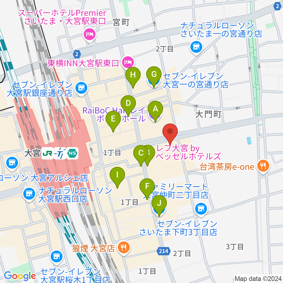 下倉楽器 大宮店周辺のコンビニエンスストア一覧地図