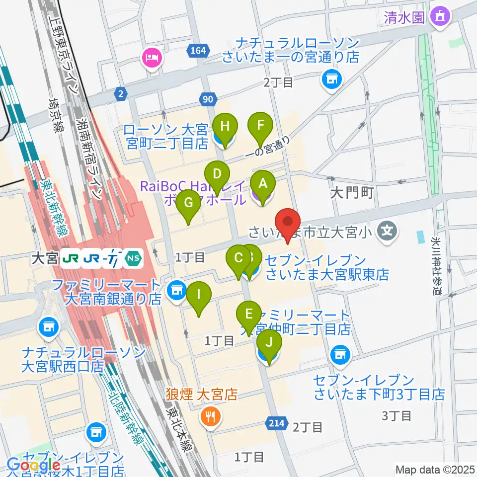 下倉楽器 大宮店周辺のコンビニエンスストア一覧地図