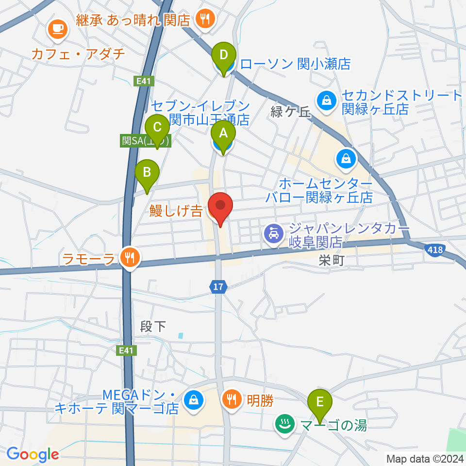 シノダ楽器周辺のコンビニエンスストア一覧地図