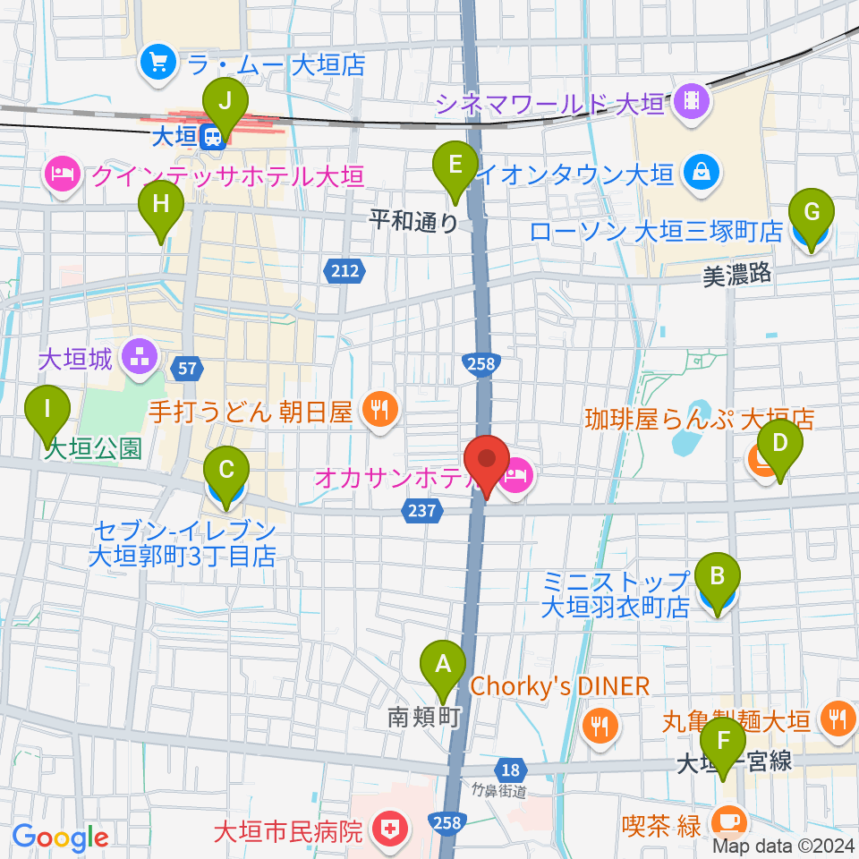 松栄楽器 大垣本店周辺のコンビニエンスストア一覧地図