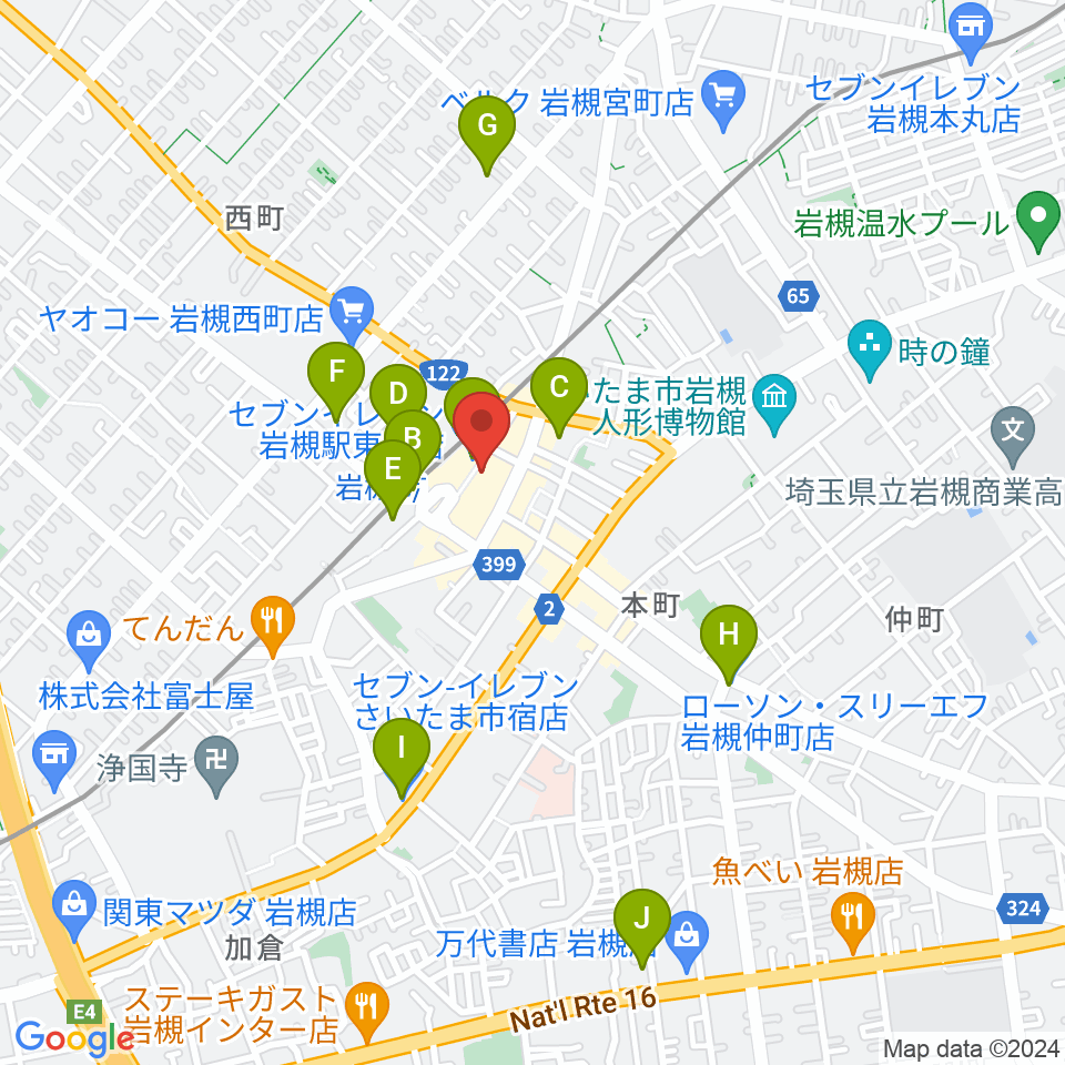 昭和楽器 岩槻店周辺のコンビニエンスストア一覧地図