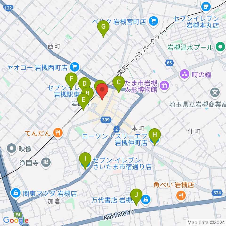 昭和楽器 岩槻店周辺のコンビニエンスストア一覧地図