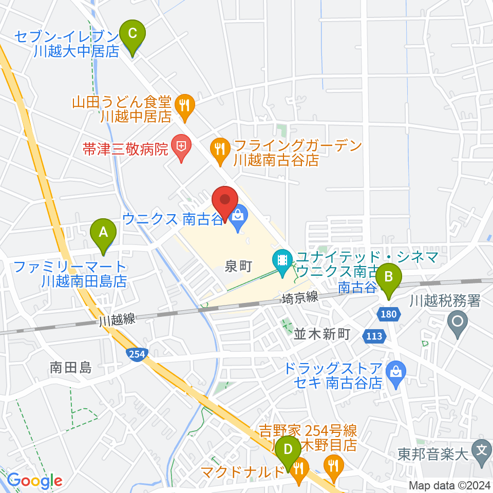 昭和楽器 川越店周辺のコンビニエンスストア一覧地図