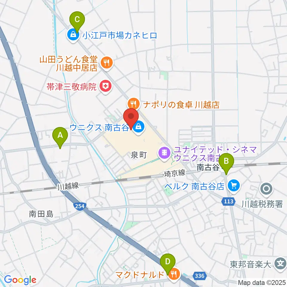 昭和楽器 川越店周辺のコンビニエンスストア一覧地図