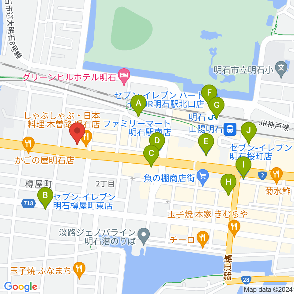 スガナミ楽器 明石店周辺のコンビニエンスストア一覧地図