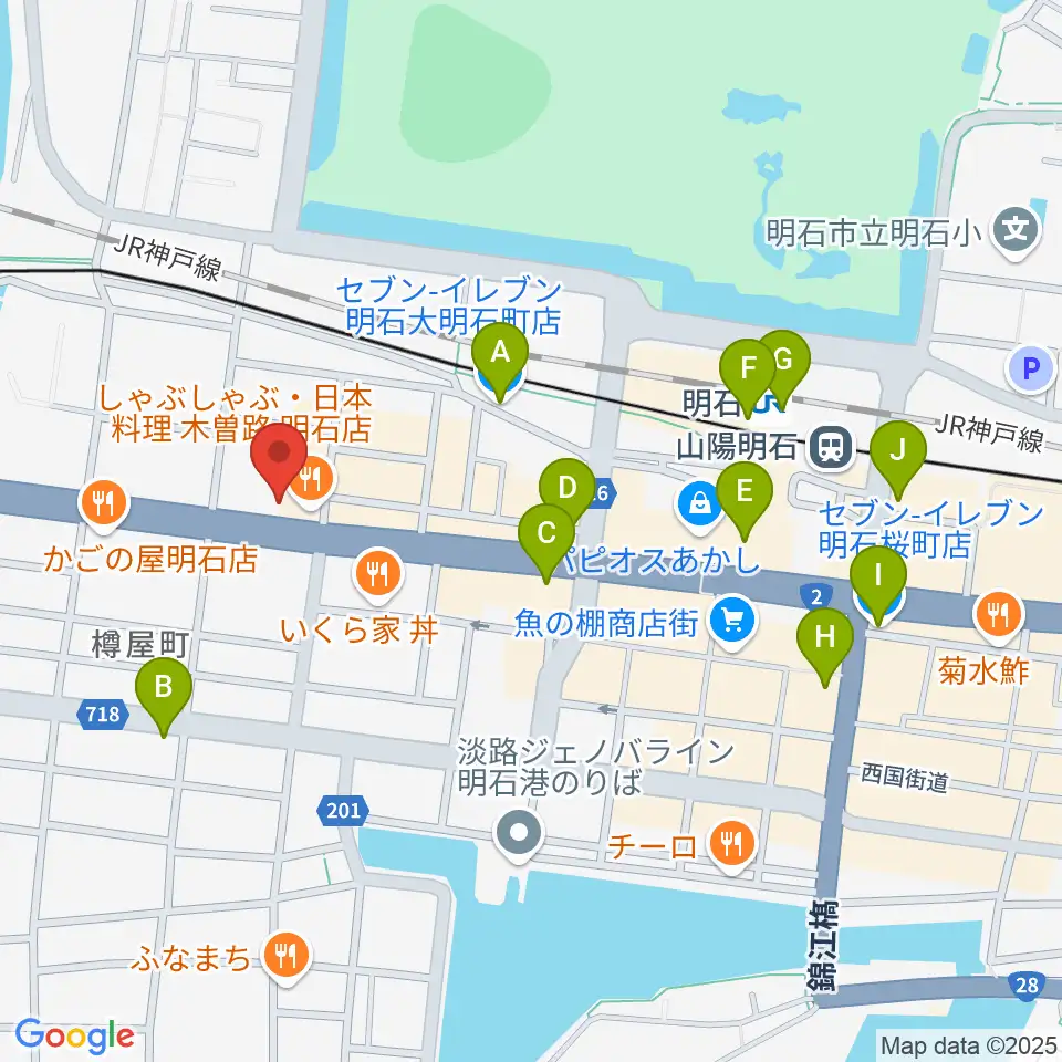 スガナミ楽器 明石店周辺のコンビニエンスストア一覧地図