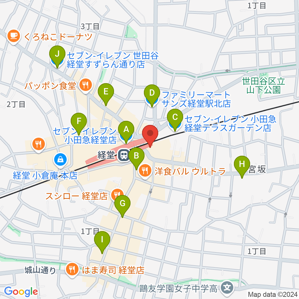 スガナミ楽器経堂店・グランドピアノサロン周辺のコンビニエンスストア一覧地図