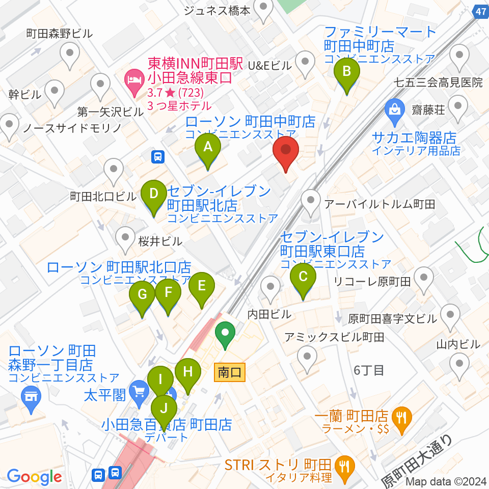 スガナミ楽器 町田店周辺のコンビニエンスストア一覧地図