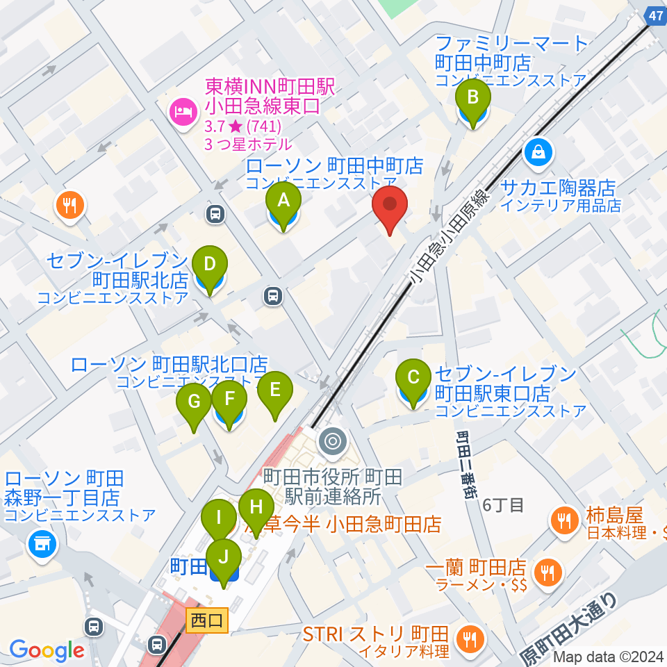 スガナミ楽器 町田店周辺のコンビニエンスストア一覧地図