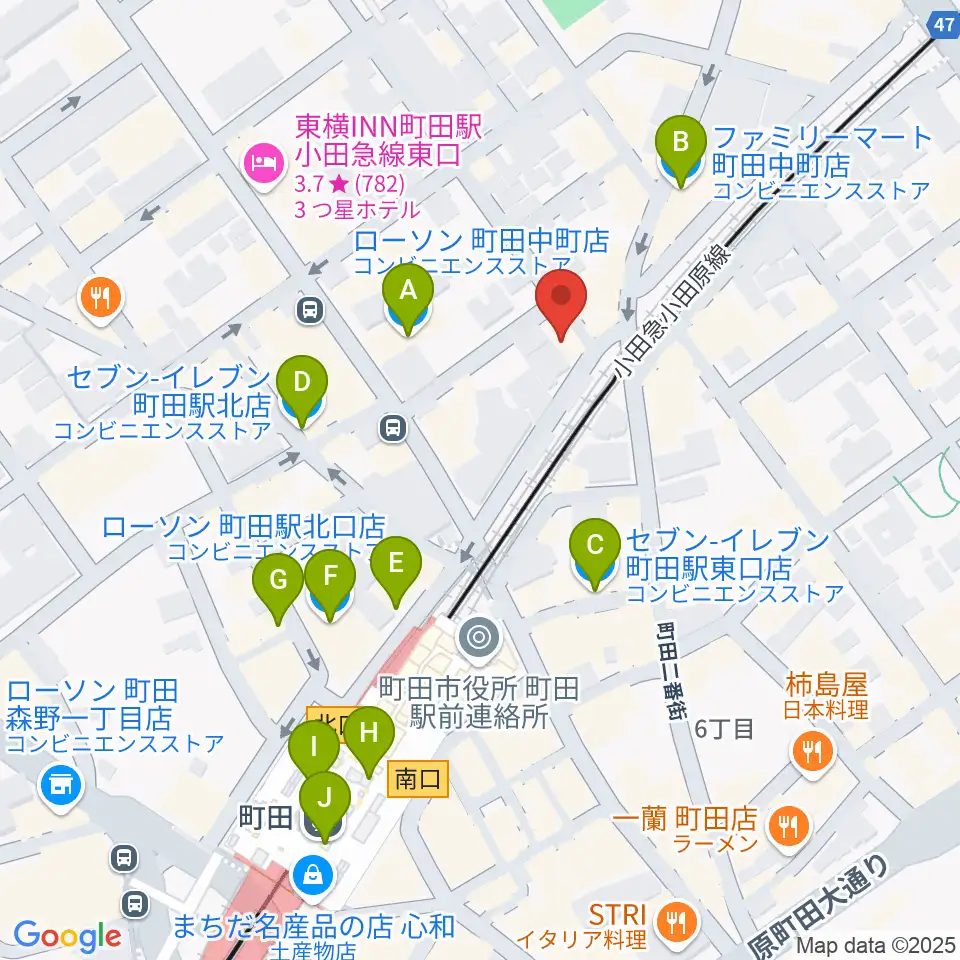 スガナミ楽器 町田店周辺のコンビニエンスストア一覧地図