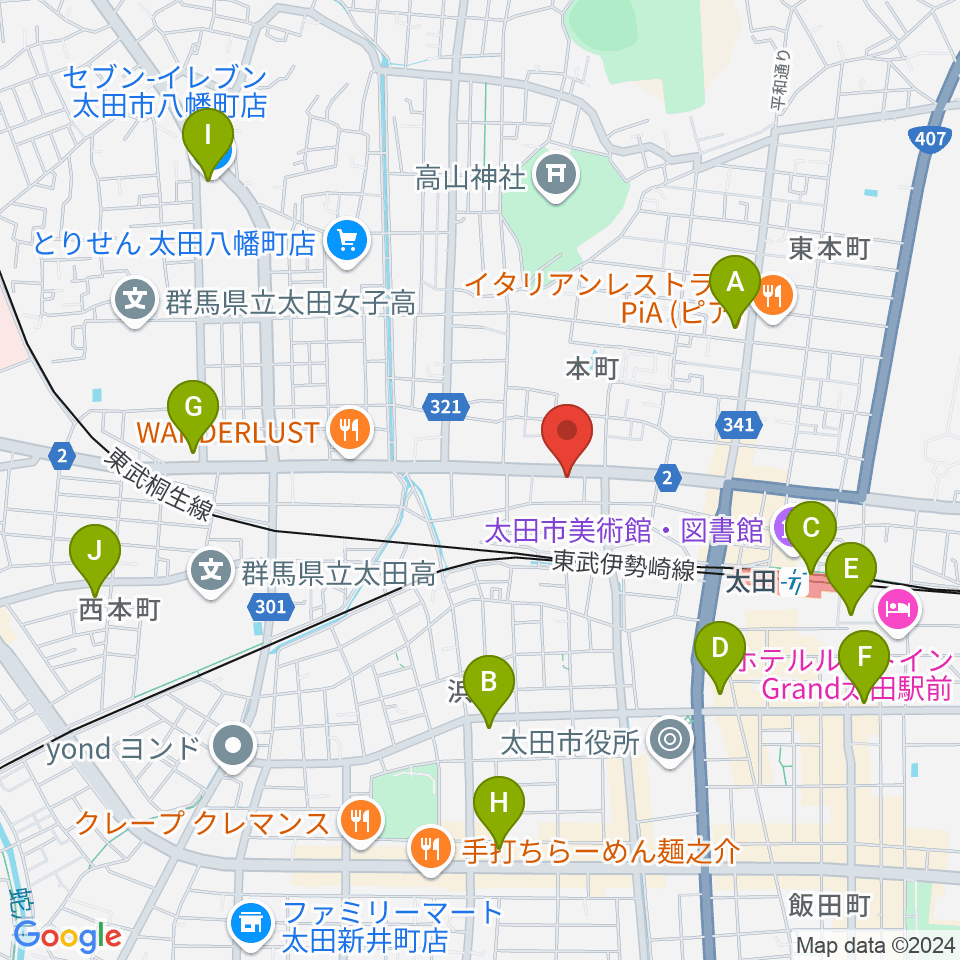 鈴木楽器 太田本町店周辺のコンビニエンスストア一覧地図